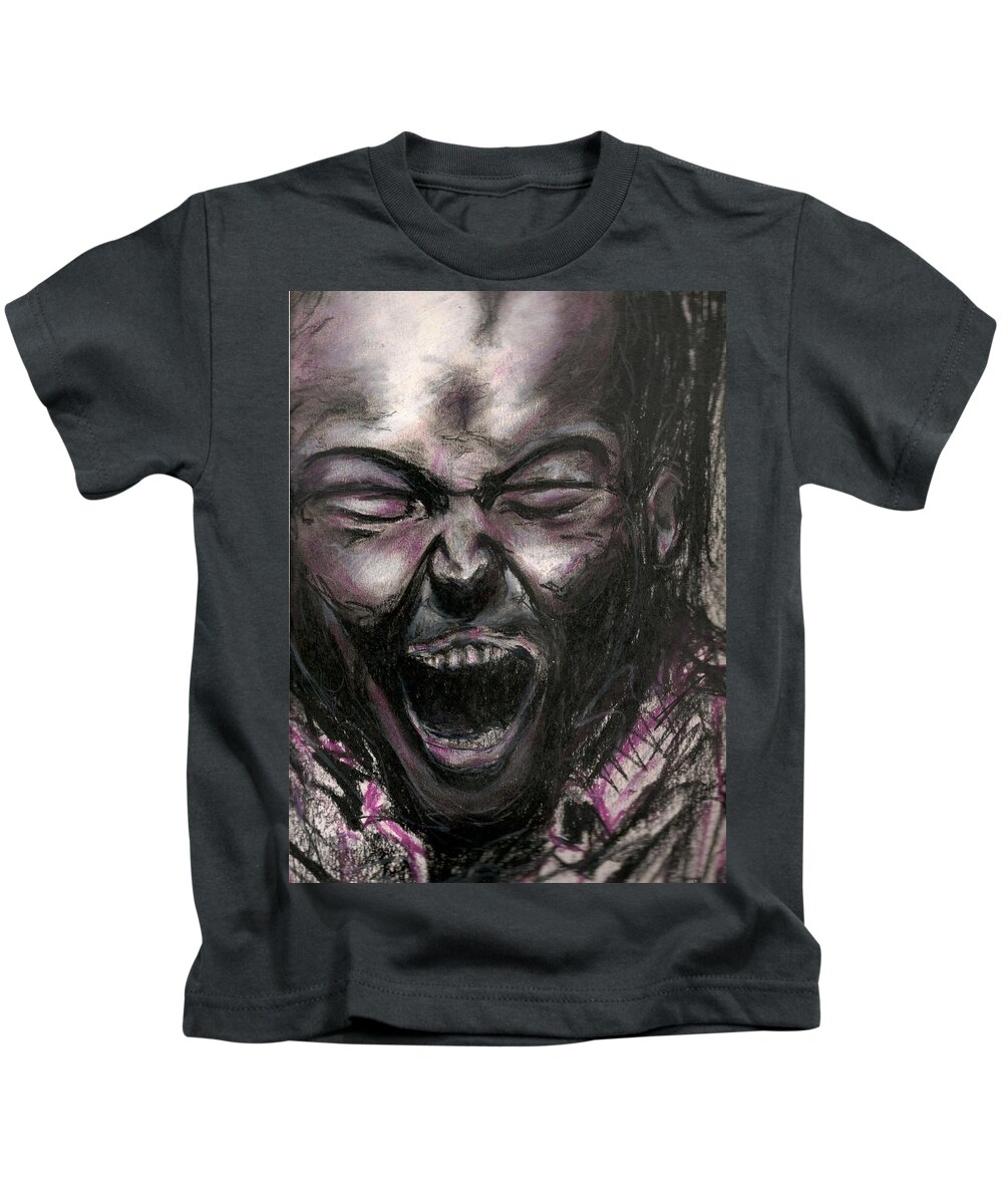 Drawing Kids T-Shirt featuring the drawing Scream by Gustavo Ramirez