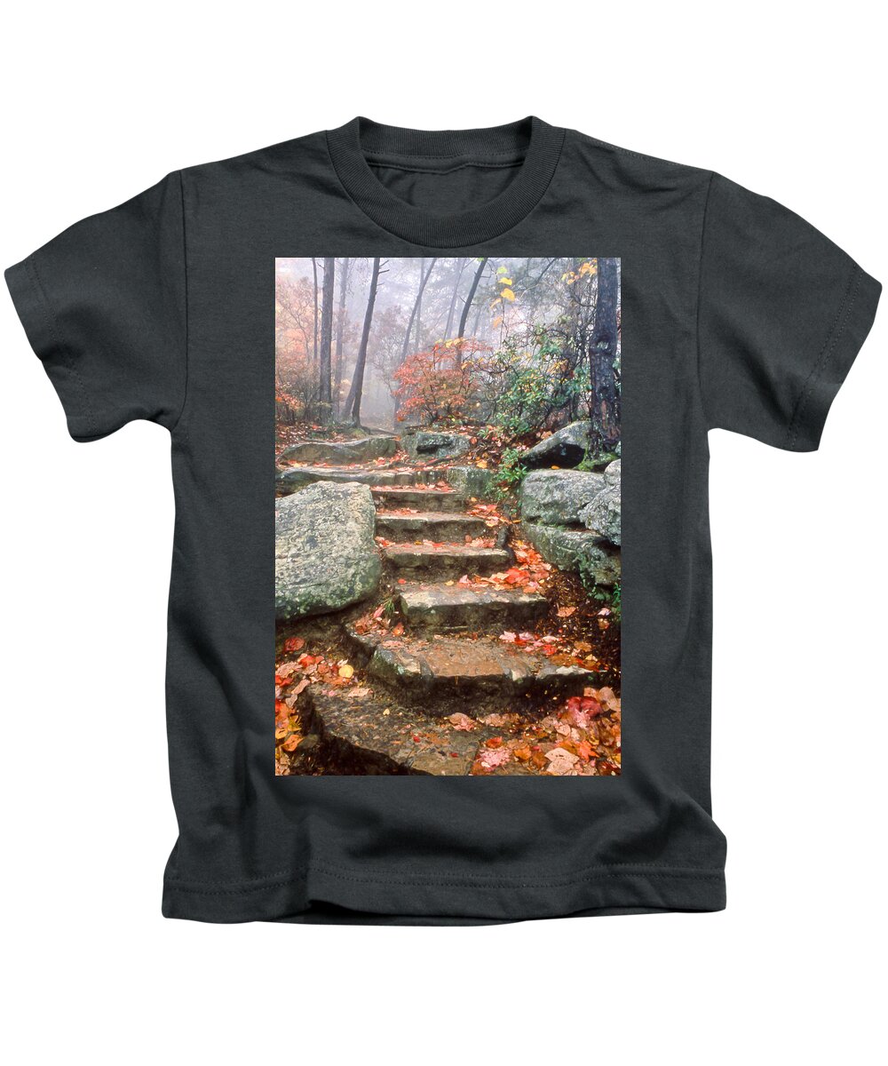Steps Kids T-Shirt featuring the photograph Steps Cloudland Canyon by Tom and Pat Cory