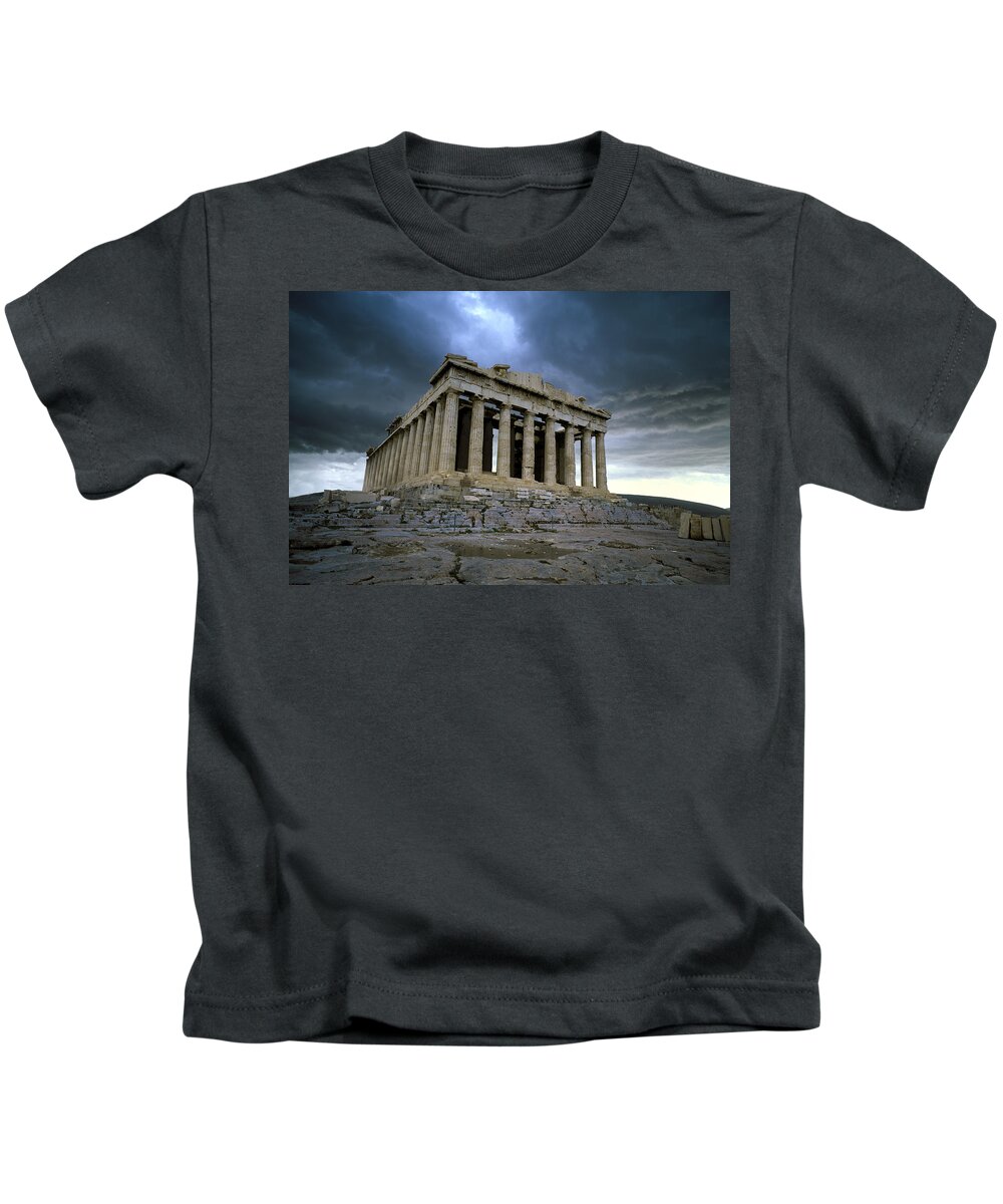 Greece Kids T-Shirt featuring the photograph Storm over the Parthenon by Cliff Wassmann