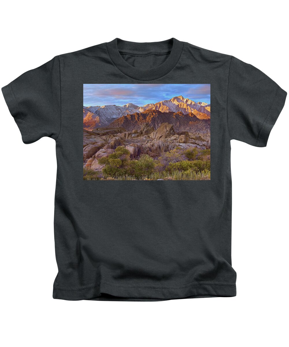 00175258 Kids T-Shirt featuring the photograph Sun Illuminating The Alabama Hills by Tim Fitzharris