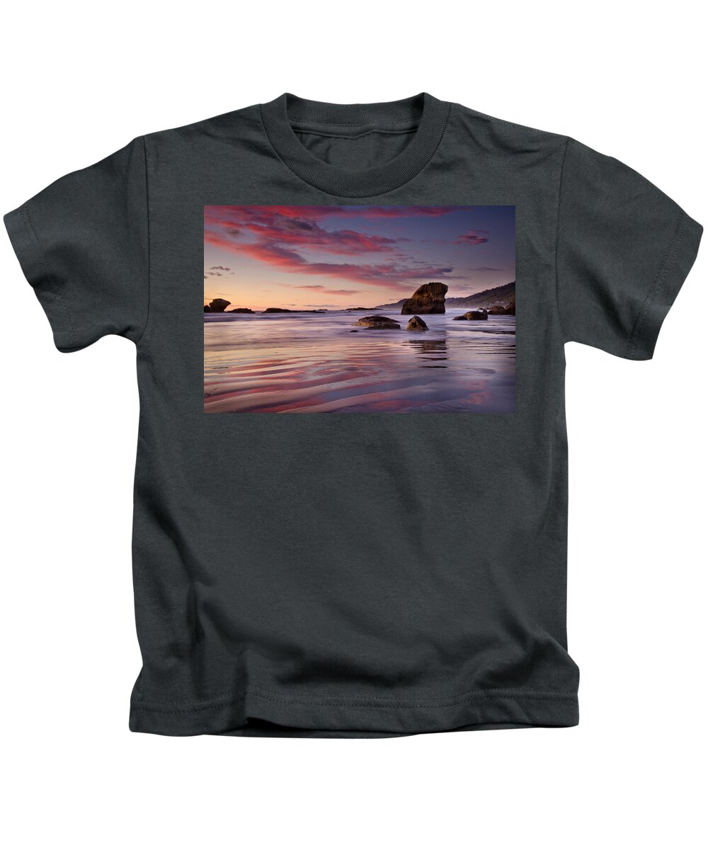 00439770 Kids T-Shirt featuring the photograph Sunset On Beach North Of Punakaiki by Colin Monteath
