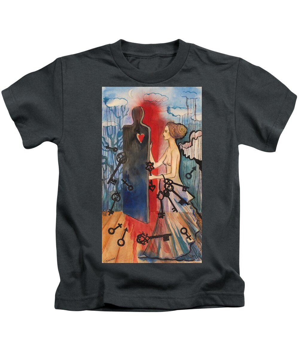 Woman Kids T-Shirt featuring the painting The Key Keeper by Valentina Plishchina