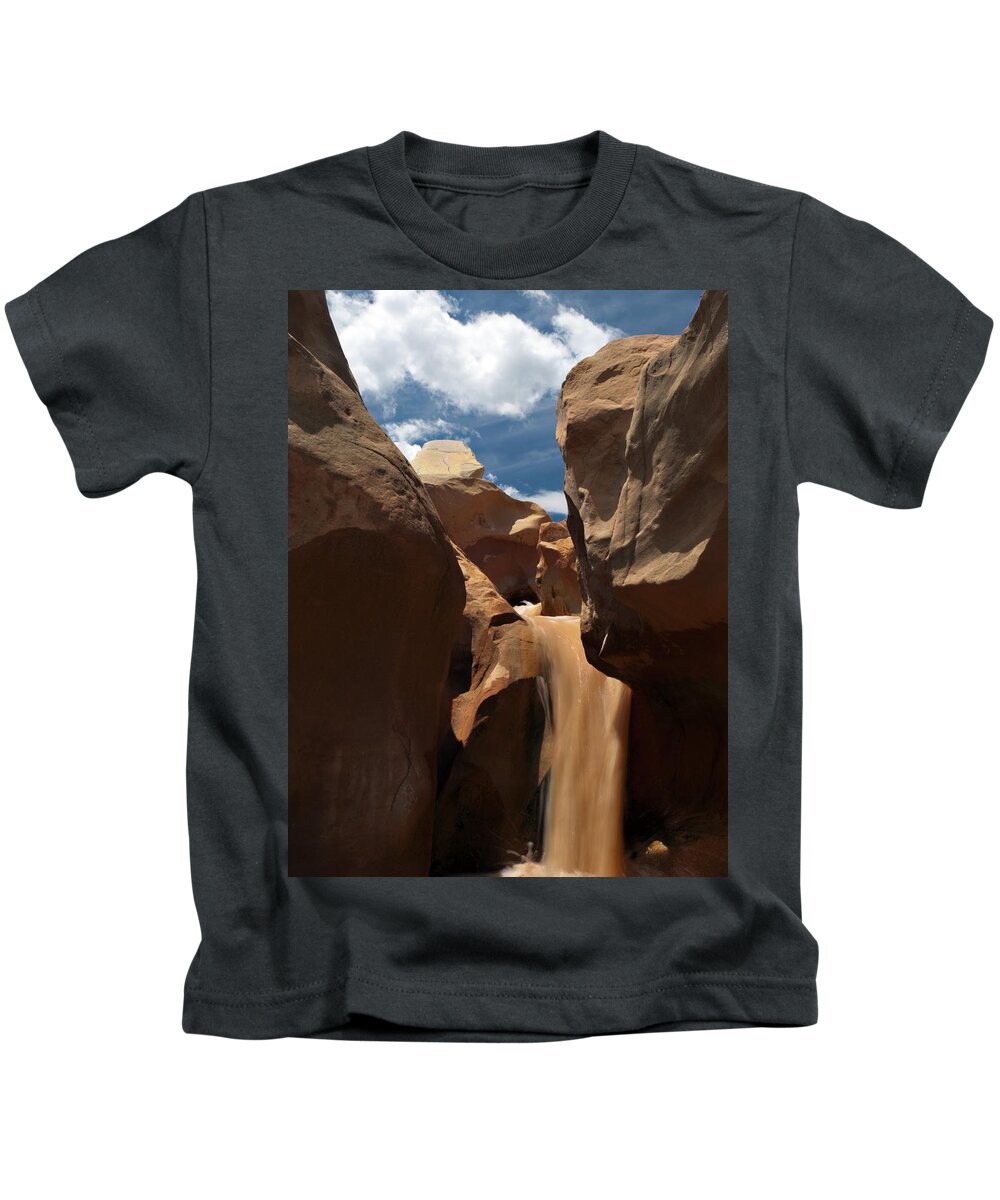 Willis Creek Kids T-Shirt featuring the photograph The Red Clay Faces of Willis Creek. Utah. by Joe Schofield