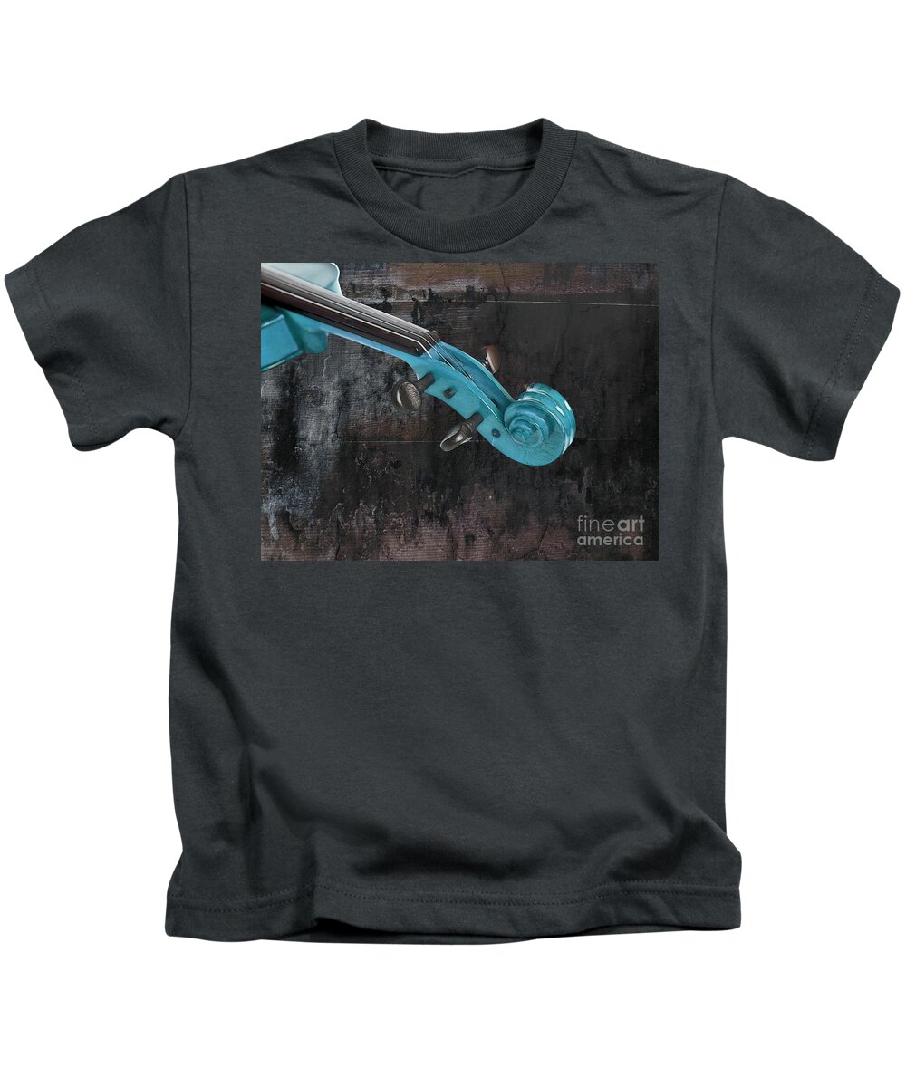 Violin Kids T-Shirt featuring the photograph Violinelle - Turquoise 05a2 by Variance Collections
