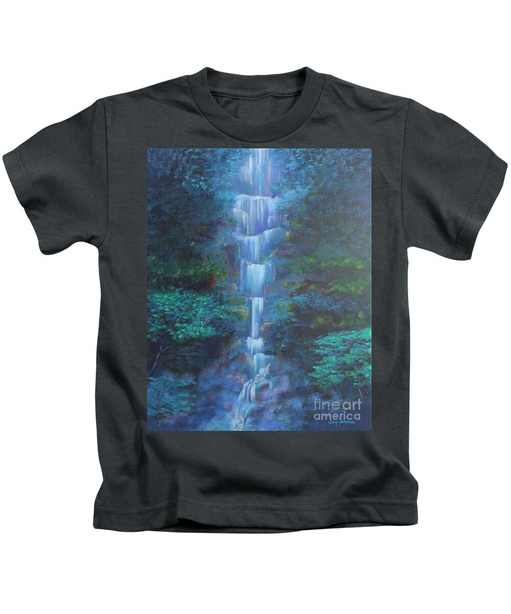 Waterfall Kids T-Shirt featuring the painting Waterfall Symphony by Stacey Zimmerman