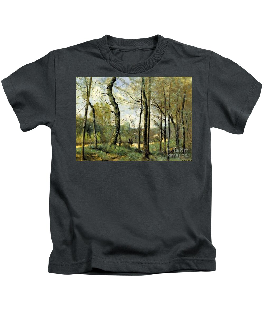 Jean-baptiste Camille Corot - First Leaves Kids T-Shirt featuring the painting Camille Corot by MotionAge Designs