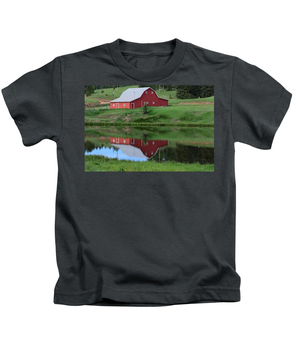 Red Kids T-Shirt featuring the photograph Red Barn Burgess Res Divide CO by Margarethe Binkley