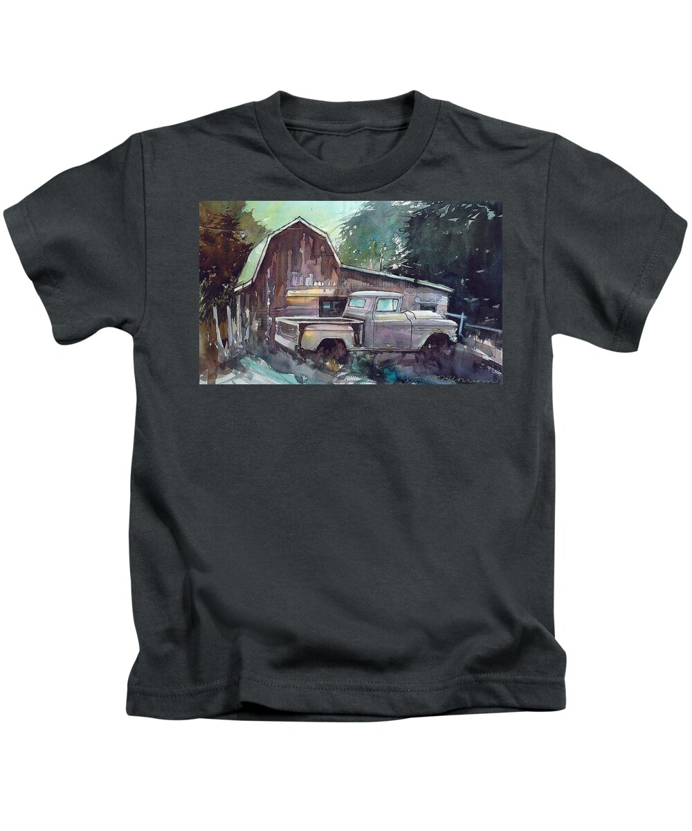 56 Chev Truck Kids T-Shirt featuring the painting 56 Chevy Truck #1 by Ron Morrison