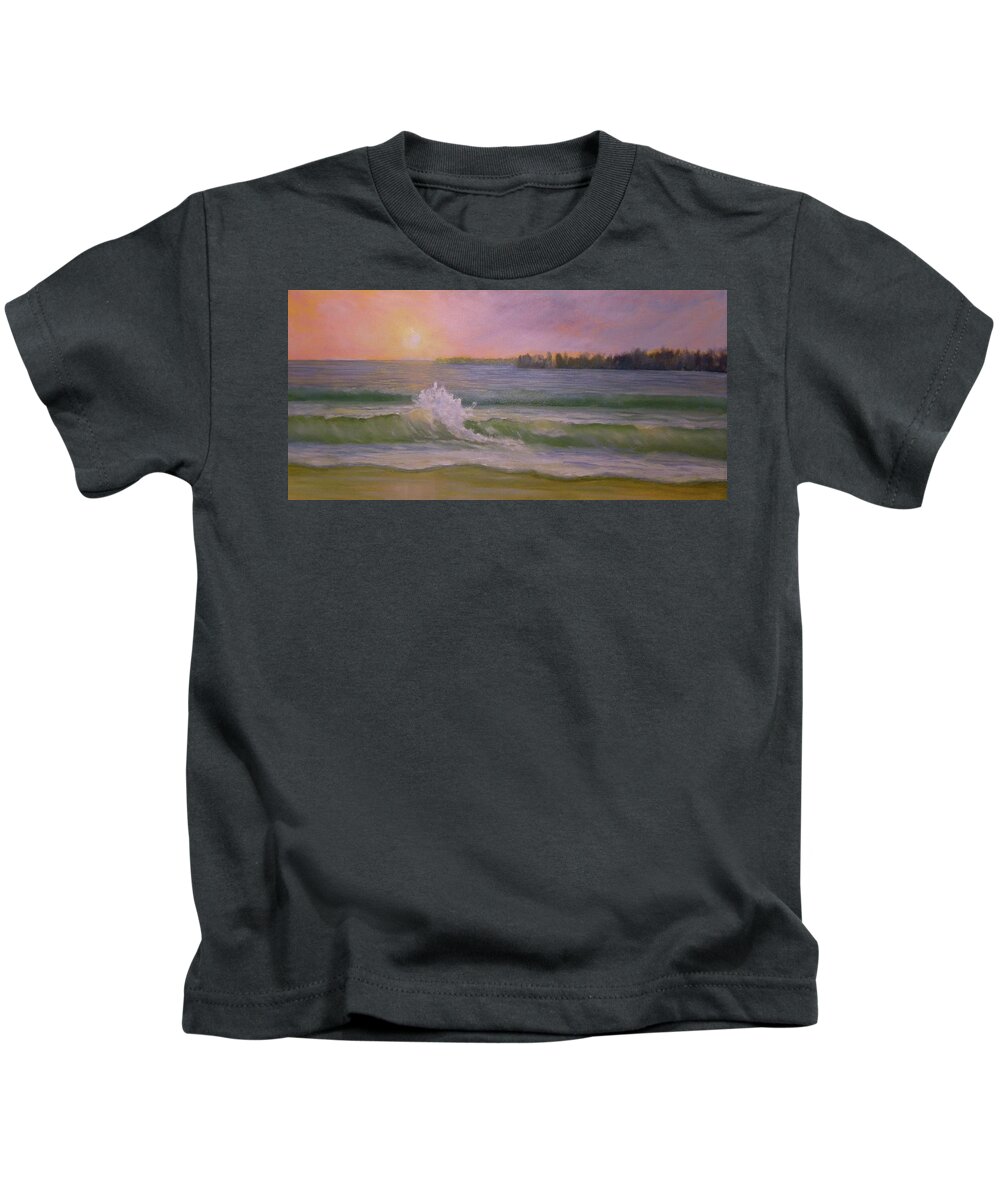 Beach Landscape Seascape Ocean Waves Sky Sun Maine Pemaquid Kids T-Shirt featuring the painting Beach Day #1 by Scott W White