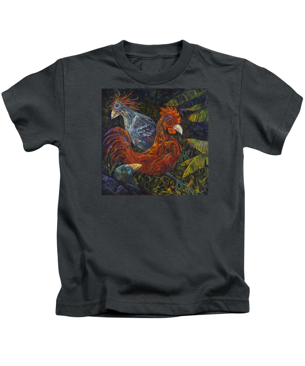 Bird Kids T-Shirt featuring the painting Birditudes by Claudia Goodell