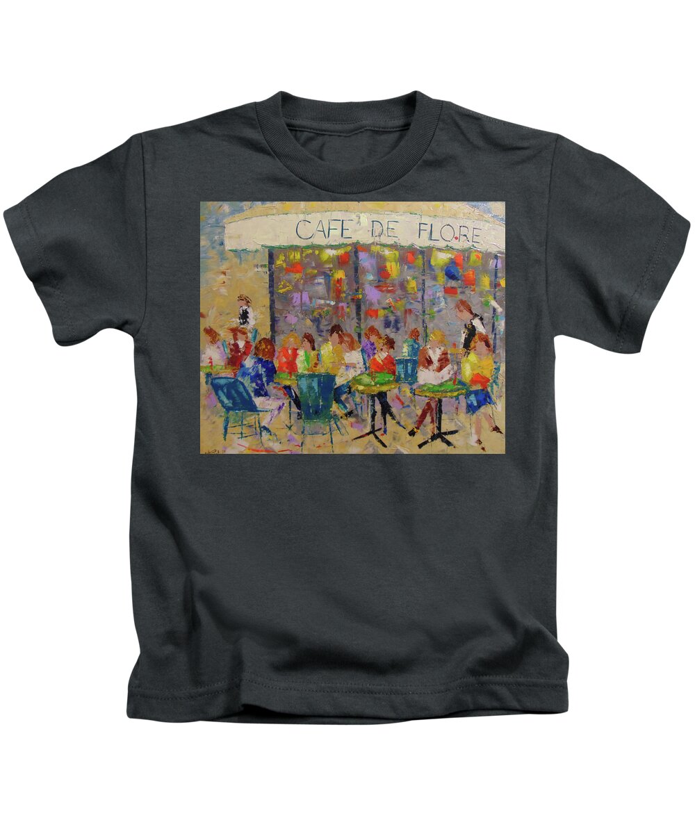 Frederic Payet Kids T-Shirt featuring the painting Cafe de flore #1 by Frederic Payet