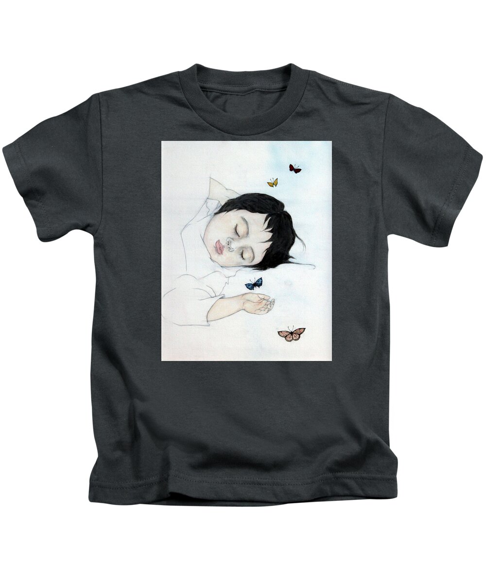 Child Kids T-Shirt featuring the painting Metamorphosis by Fumiyo Yoshikawa
