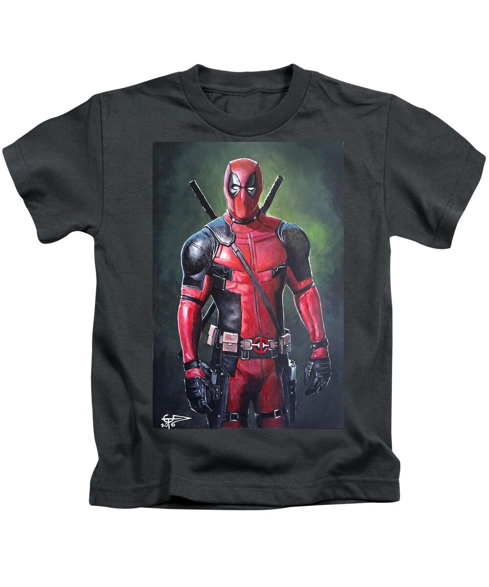 Deadpool Kids T-Shirt featuring the painting Deadpool #1 by Tom Carlton