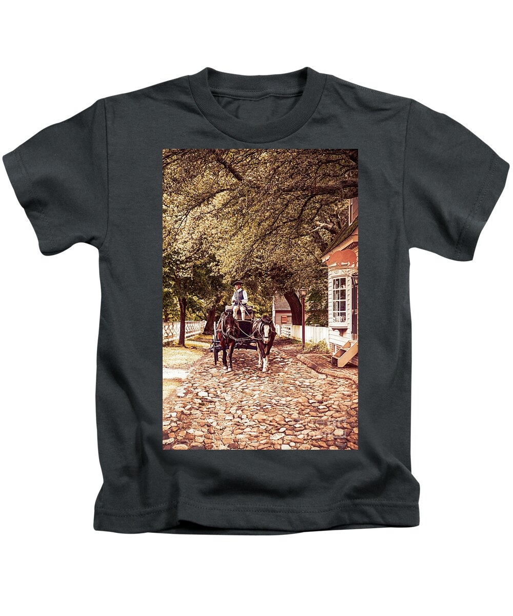 Reconstruction Kids T-Shirt featuring the photograph Horse Drawn Wagon #1 by Ed Taylor