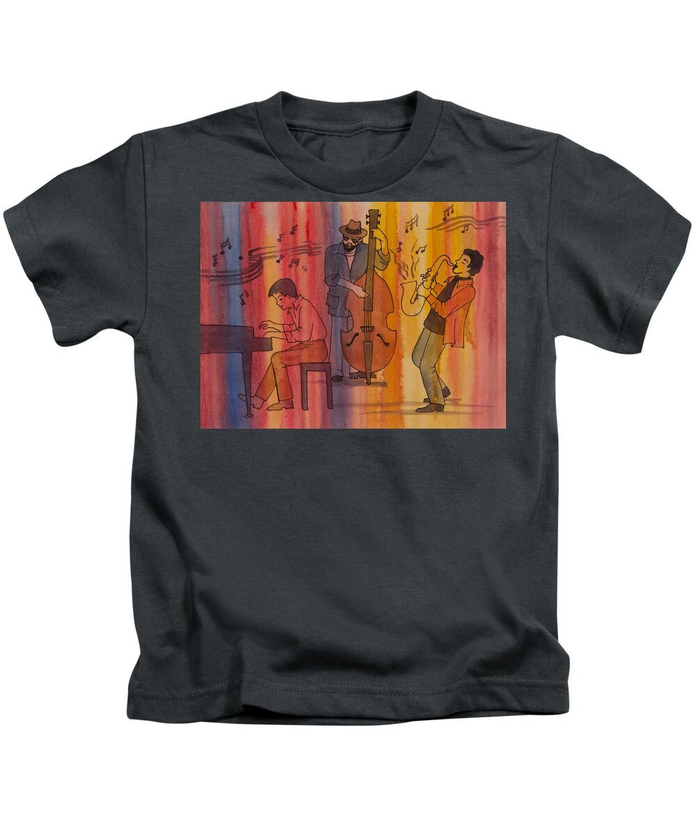 Figurative Kids T-Shirt featuring the painting Jazz Trio by Heidi E Nelson