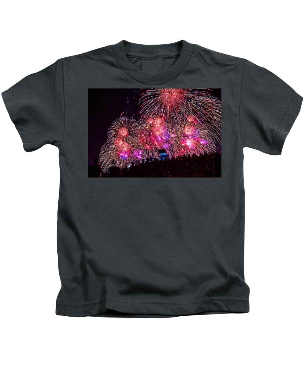 Fireworks Kids T-Shirt featuring the photograph July 4th Fireworks #1 by Hisao Mogi