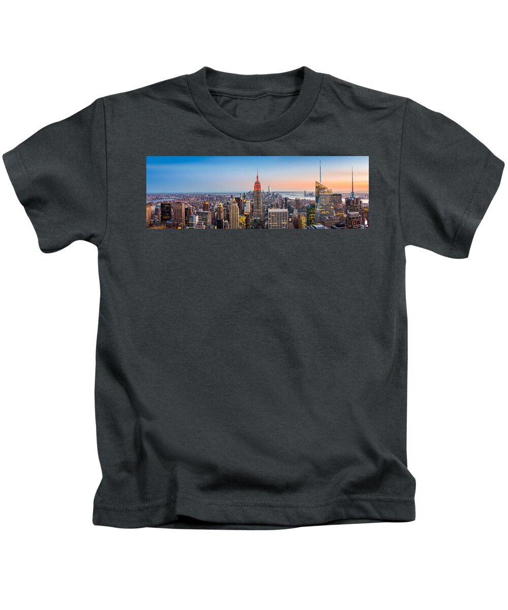 Aerial Kids T-Shirt featuring the photograph New York skyline panorama #1 by Mihai Andritoiu