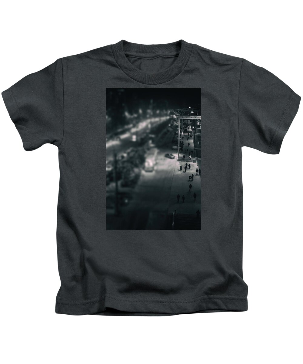 Urban Scene Kids T-Shirt featuring the photograph People at Night from Arerial View by John Williams