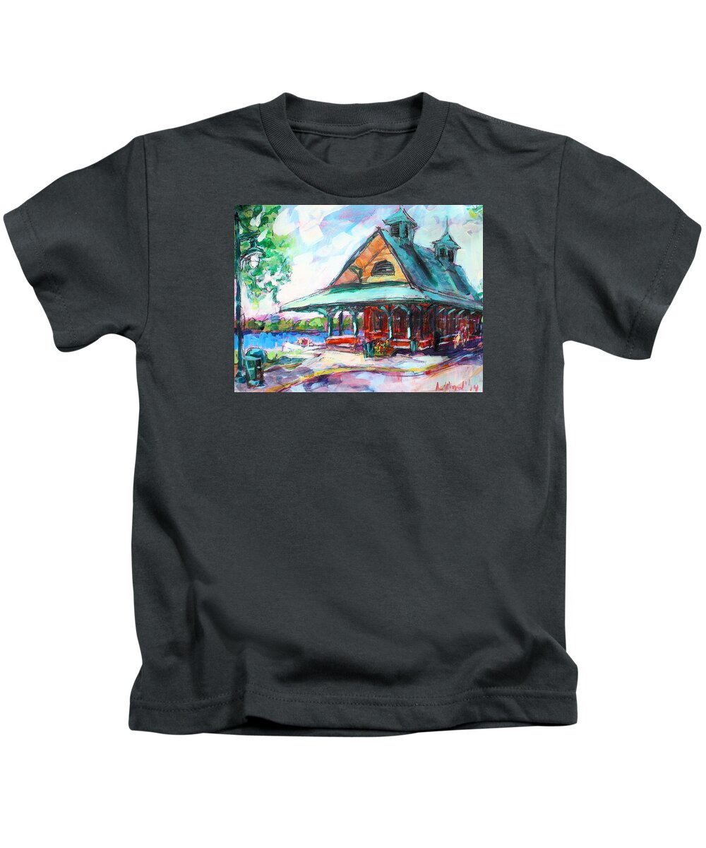 Paintings Kids T-Shirt featuring the painting Pewaukee Depot #2 by Les Leffingwell