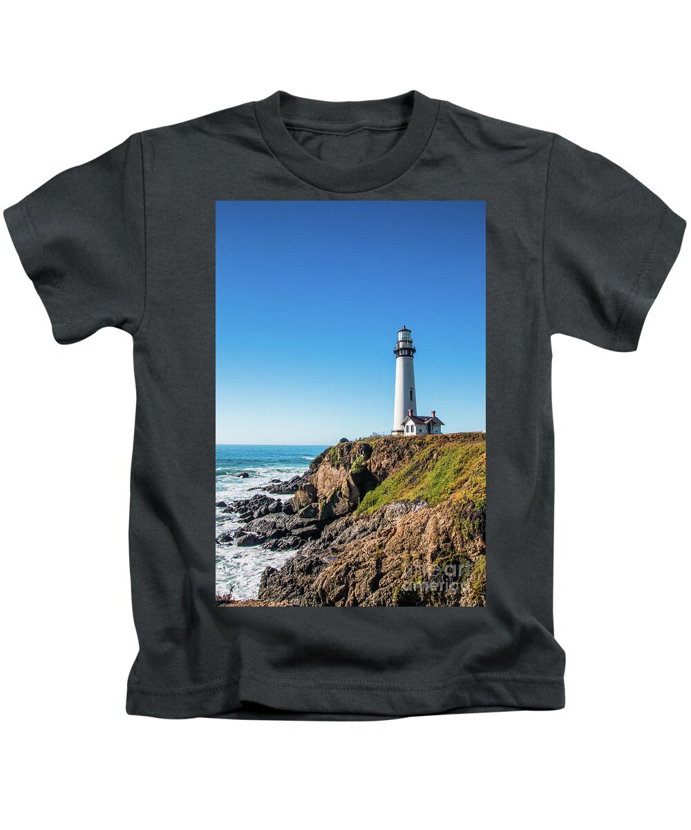 Coastline Kids T-Shirt featuring the photograph Pigeon Point Lighthouse on highway No. 1, California by Amanda Mohler