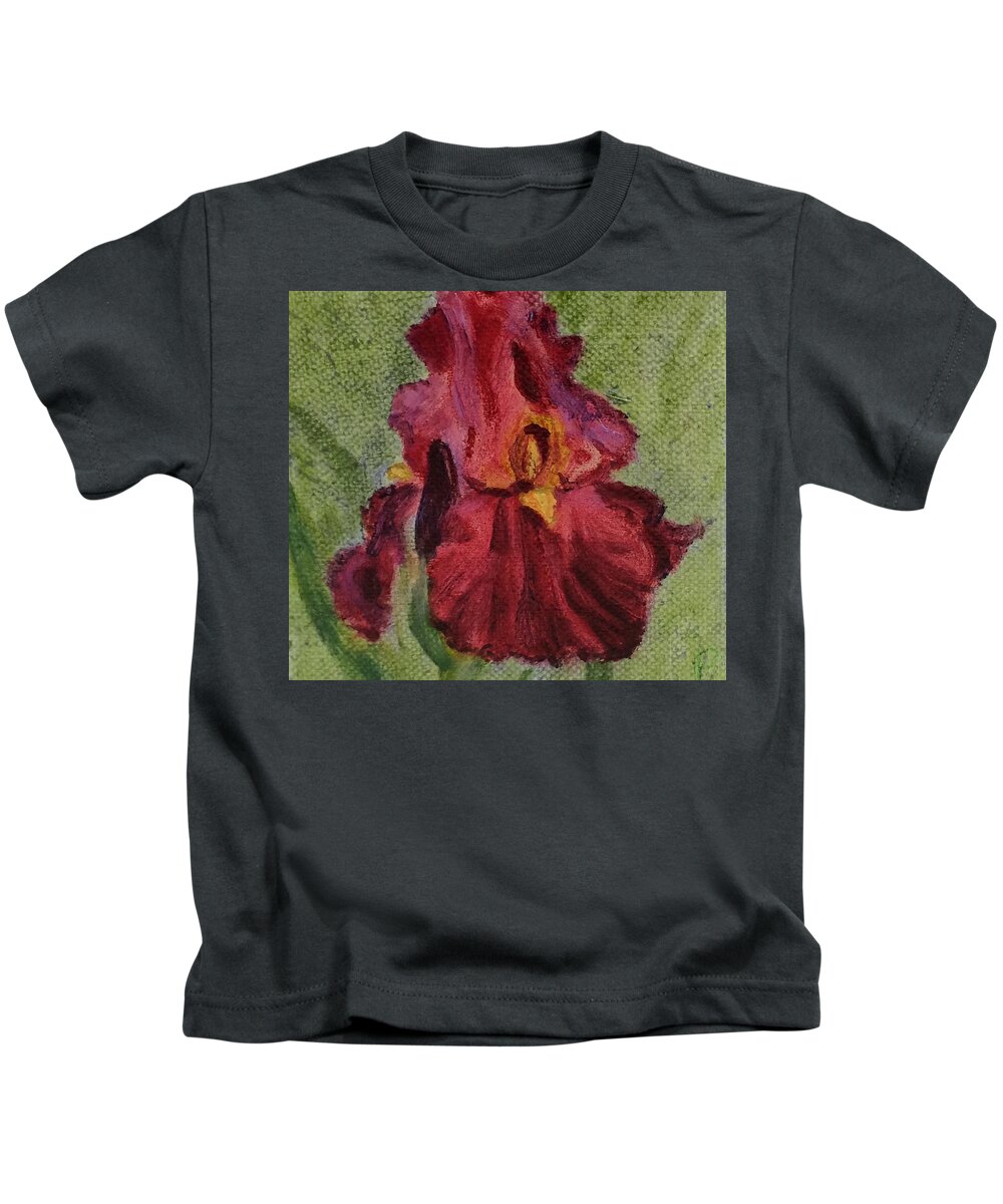 Iris Kids T-Shirt featuring the painting Red Iris #2 by Paula Emery
