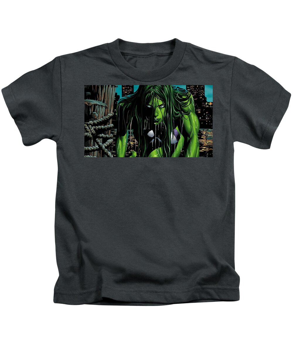 She-hulk Kids T-Shirt featuring the digital art She-Hulk #1 by Maye Loeser