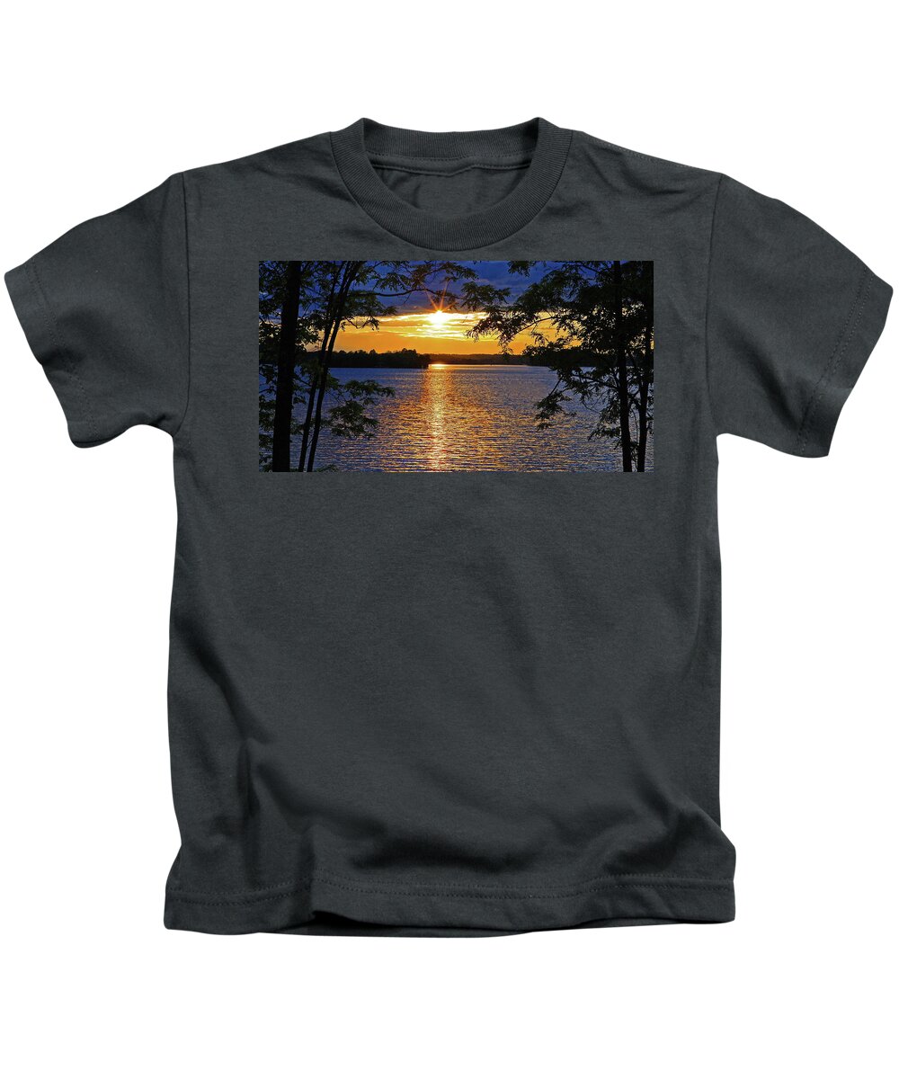 Smith Mountain Lake Sunset Kids T-Shirt featuring the photograph Smith Mountain Lake Summer Sunet #1 by The James Roney Collection