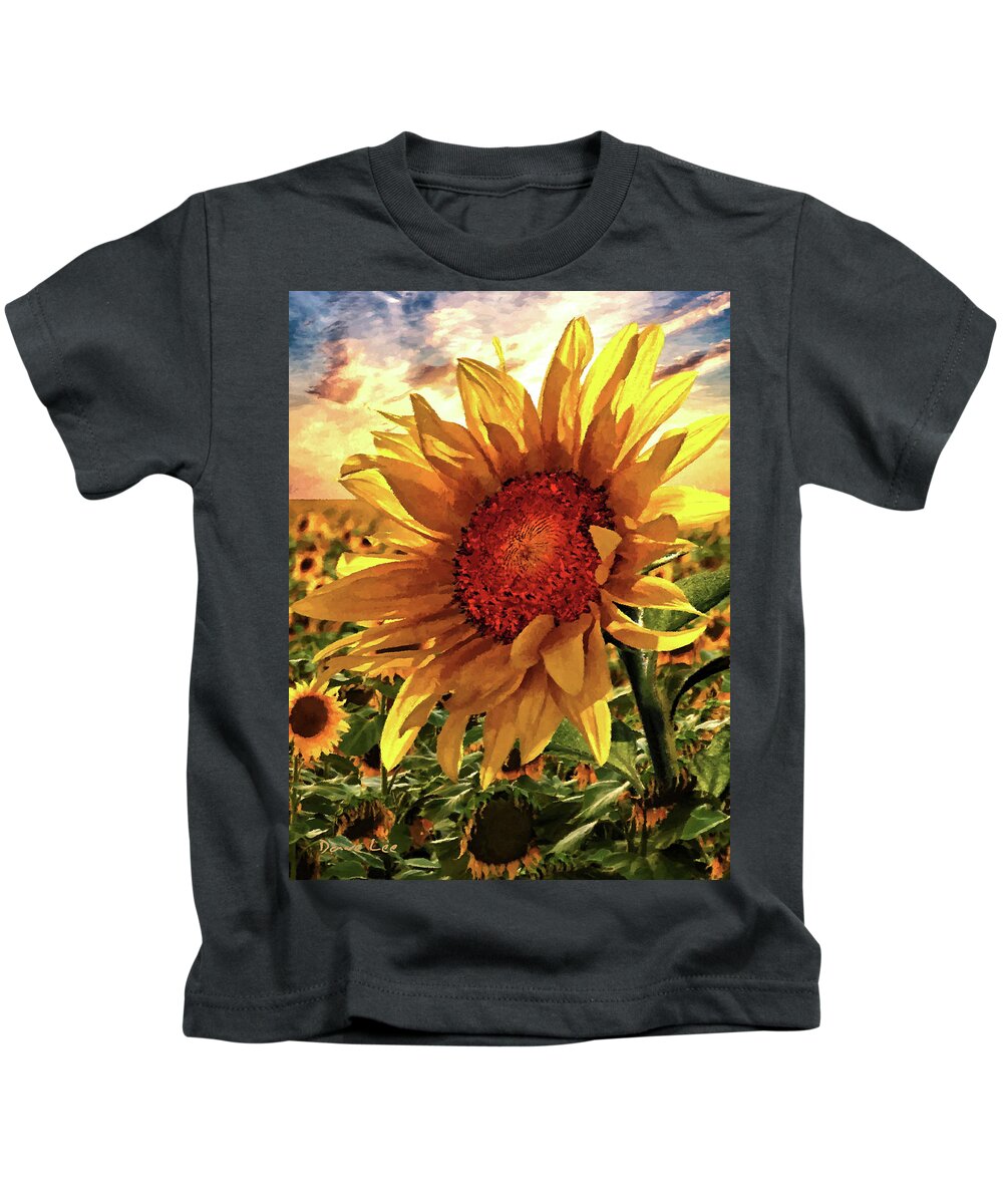 Sunflower Kids T-Shirt featuring the mixed media Sunflower Sunrise #1 by Dave Lee