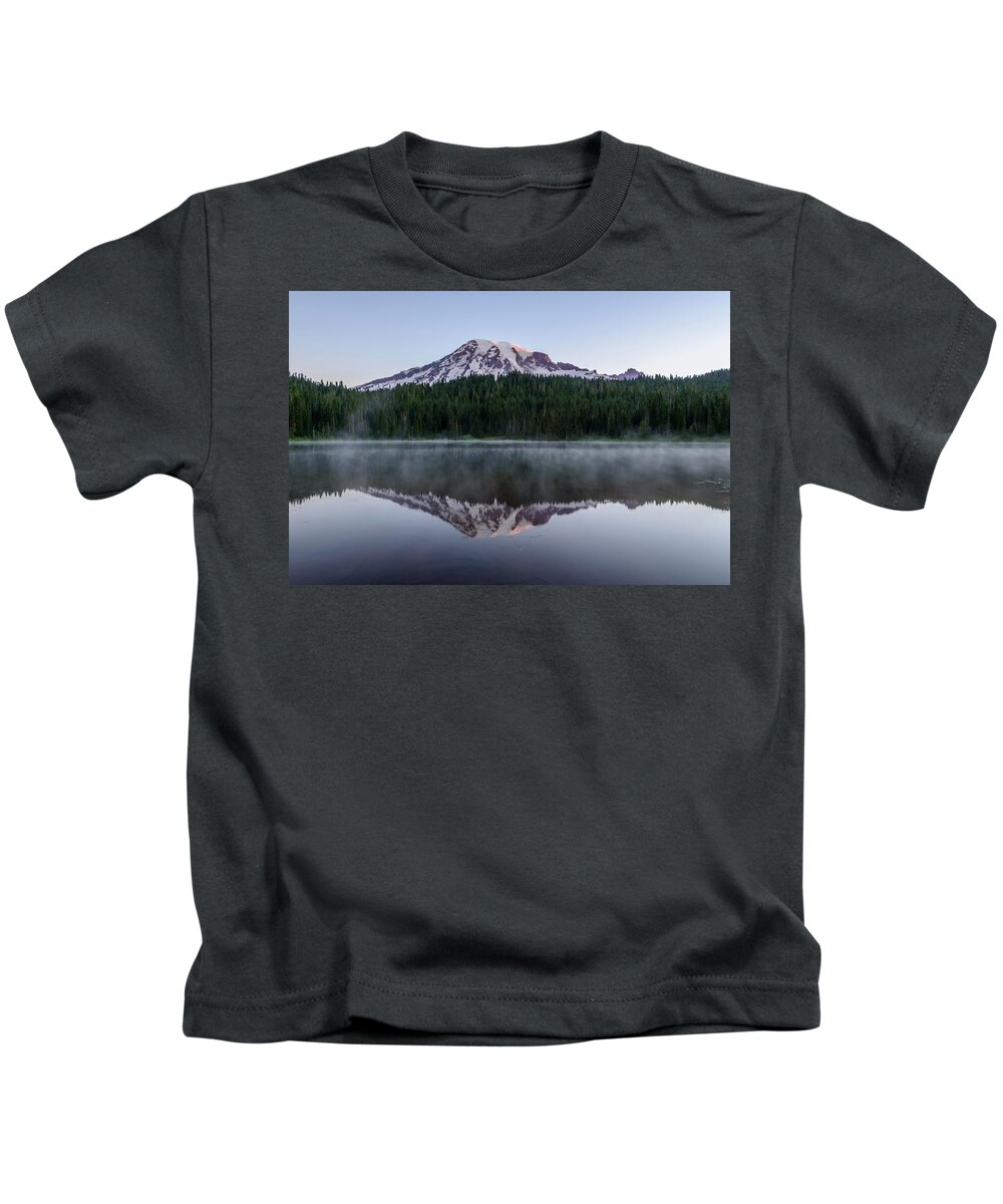 Sunrise Kids T-Shirt featuring the digital art The Reflection Lake by Michael Lee