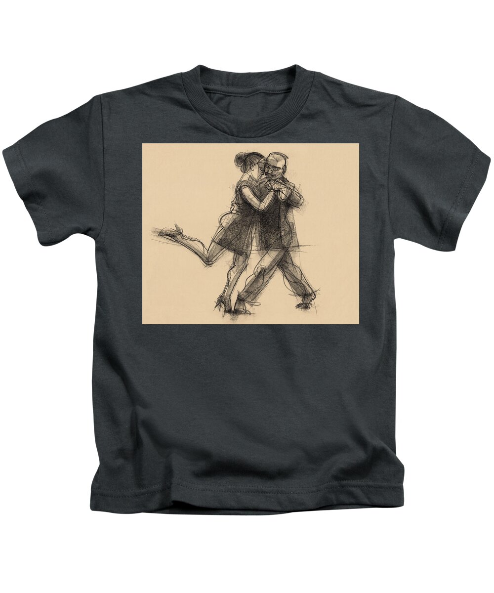 Dancers Kids T-Shirt featuring the drawing Tango #65 by Judith Kunzle