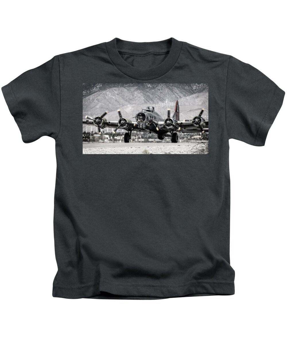 B-17 Bomber Kids T-Shirt featuring the photograph B-17 Bomber Madras Maiden by Sandra Selle Rodriguez