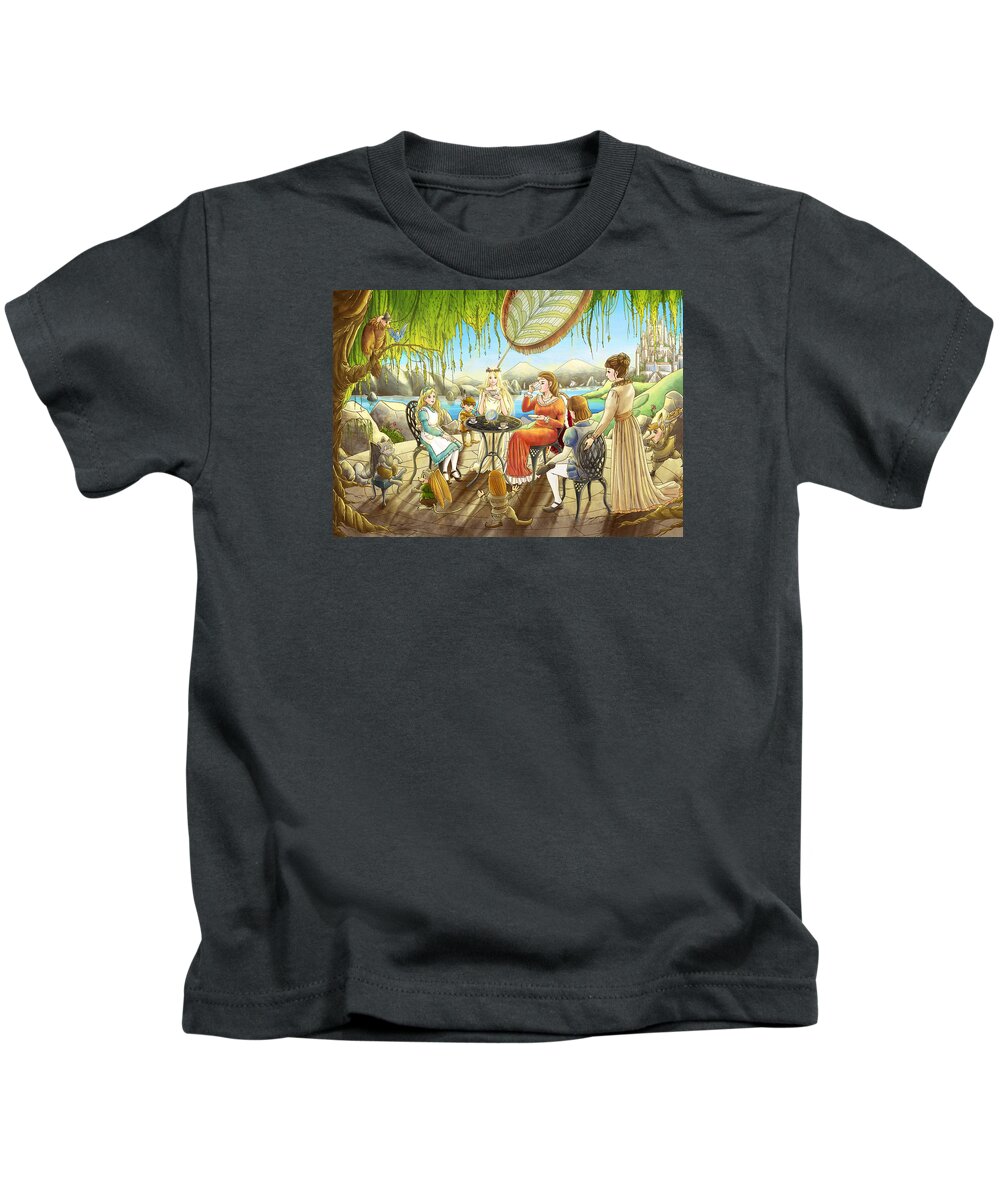Wild West Kids T-Shirt featuring the painting The Palace Garden Tea Party by Reynold Jay