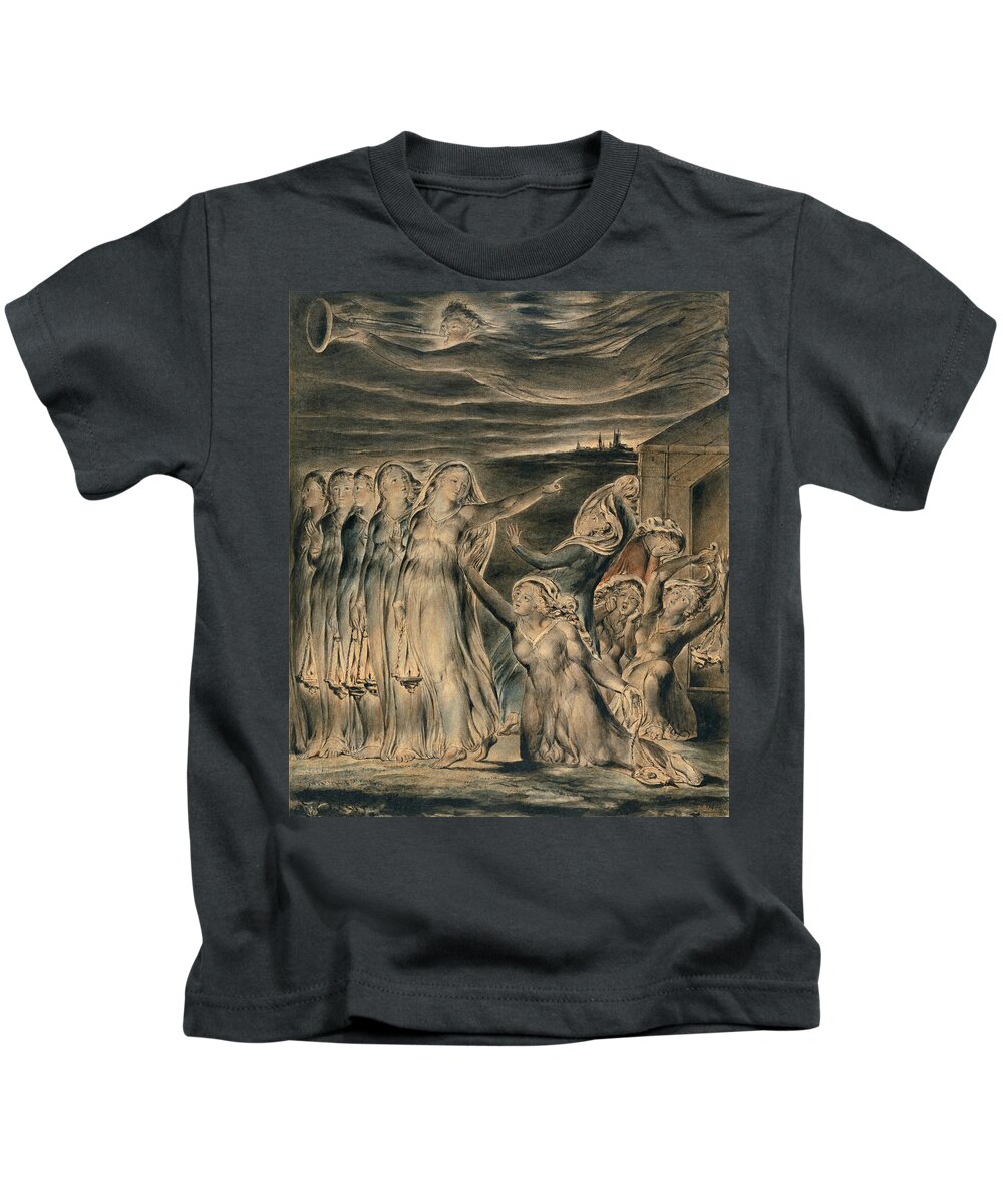 William Blake Kids T-Shirt featuring the drawing The Parable of the Wise and Foolish Virgins #2 by William Blake