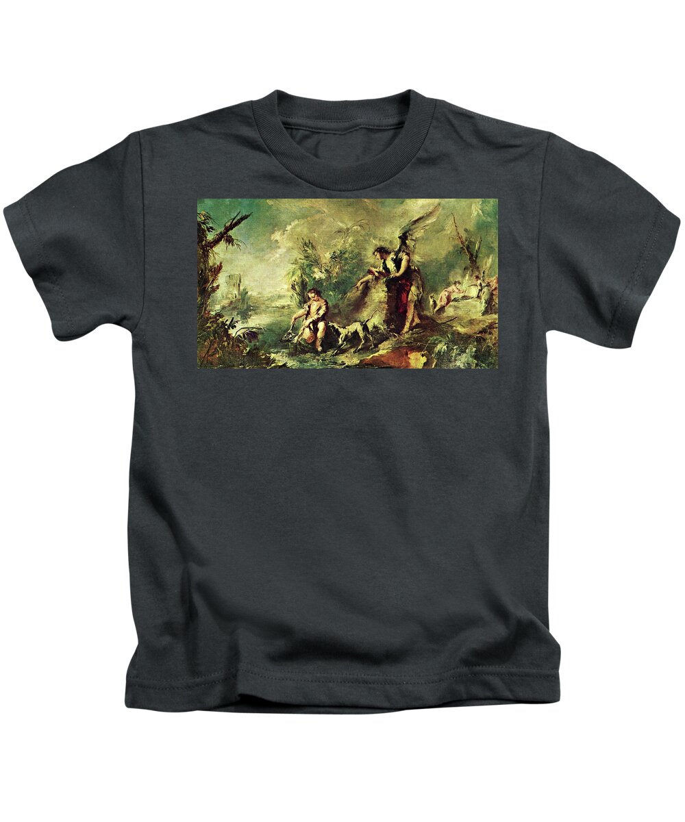 Tobias Kids T-Shirt featuring the painting Tobias Fishing by Troy Caperton