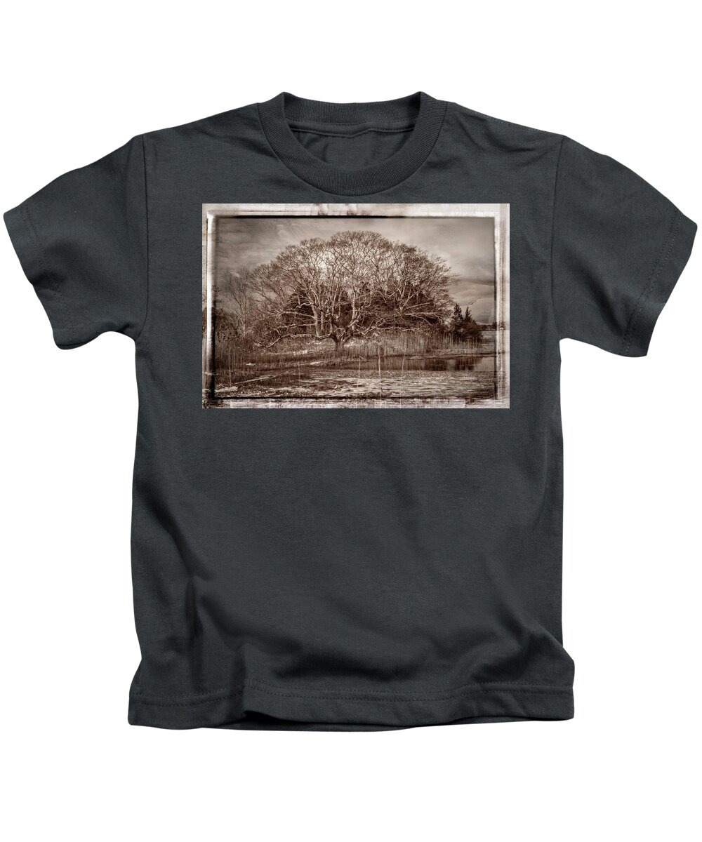 Black And White Kids T-Shirt featuring the photograph Tree in Marsh #1 by Frank Winters