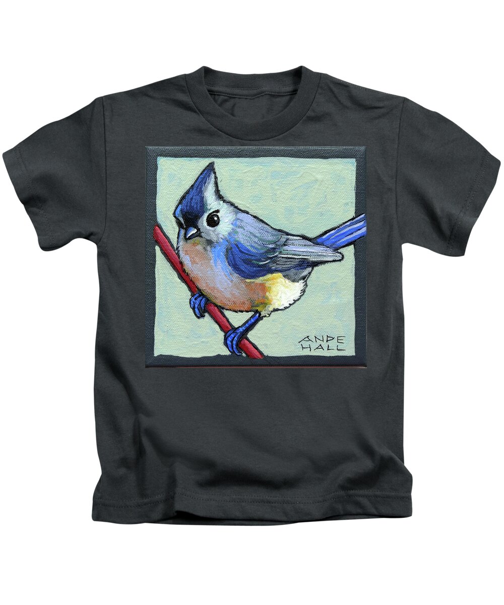 Tufted Titmouse Kids T-Shirt featuring the painting Tufted Titmouse Two #1 by Ande Hall