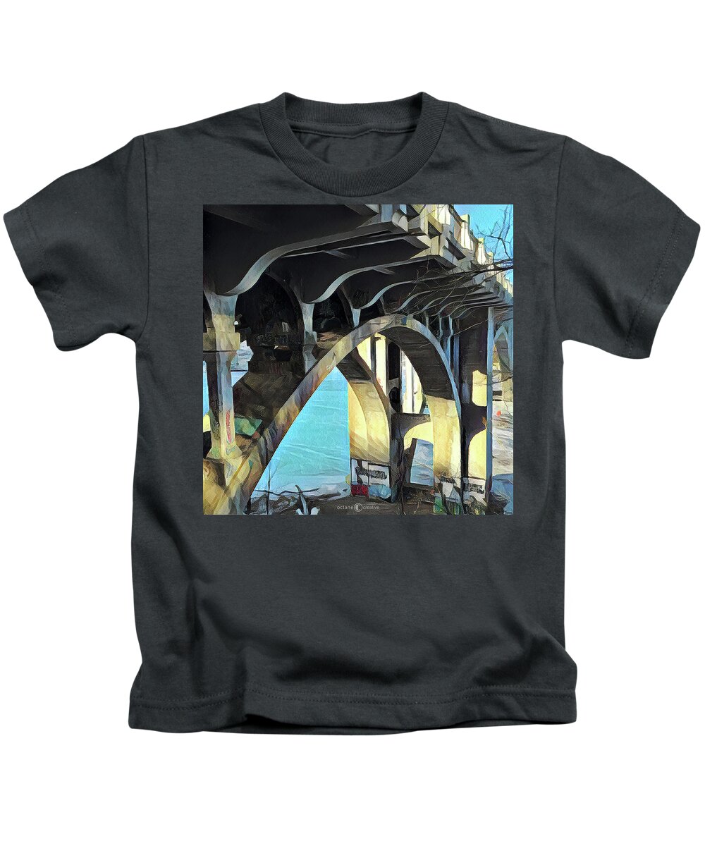 Ford Bridge Kids T-Shirt featuring the painting Winter Ford Bridge #1 by Tim Nyberg