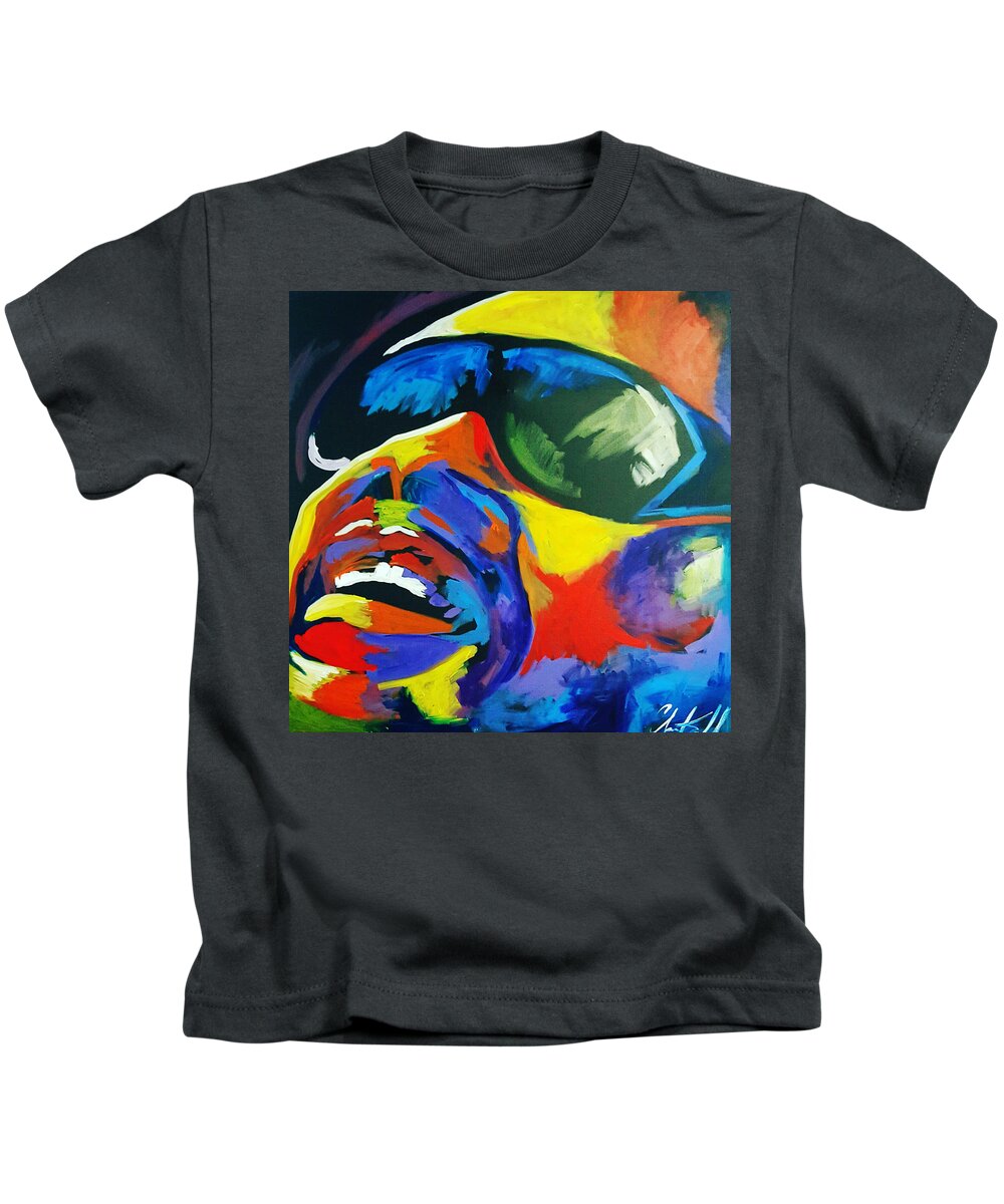 Stevie Wonder Kids T-Shirt featuring the painting Wonder #1 by Femme Blaicasso