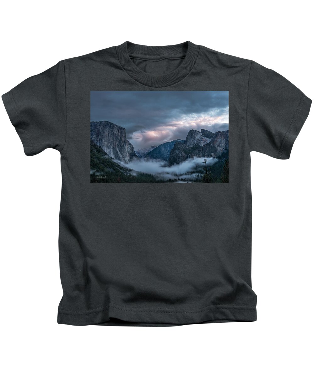 Bridal Veil Buttress Kids T-Shirt featuring the photograph Yosemite in Clouds #1 by Bill Roberts