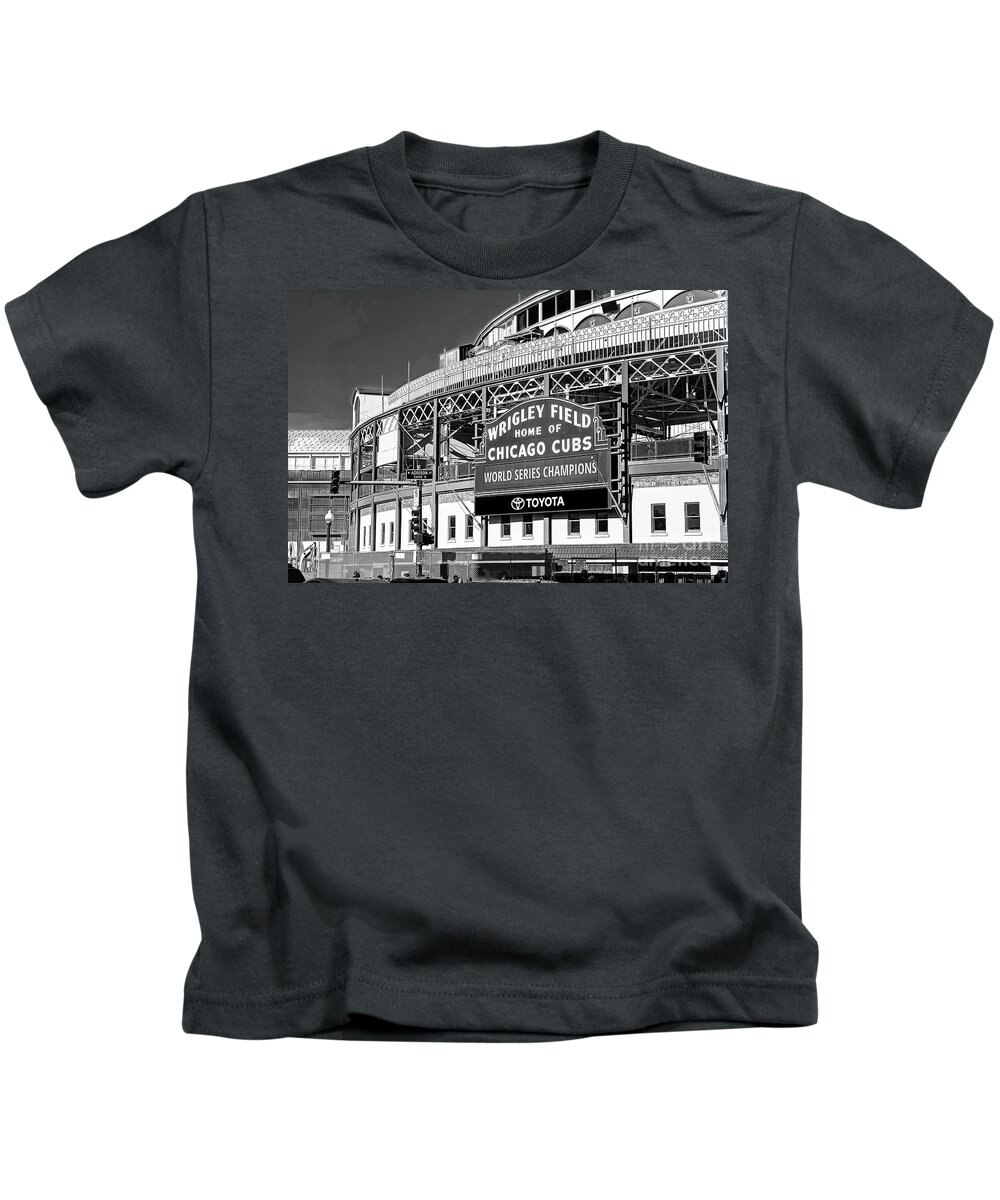 Chicago Kids T-Shirt featuring the photograph 1283 Wrigley FIeld Black and White by Steve Sturgill
