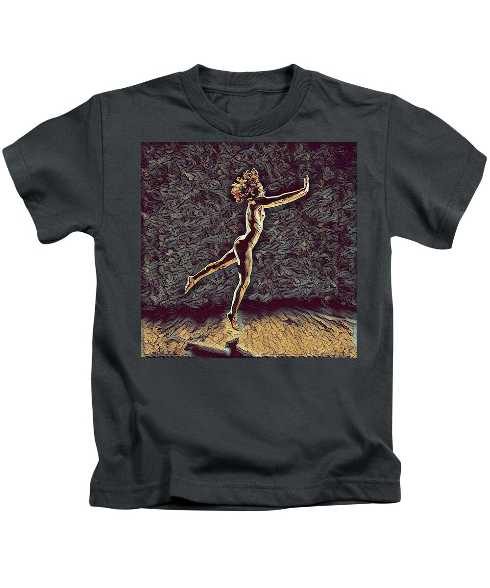 Jump Kids T-Shirt featuring the digital art 1302s-ZAK Naked Dancers Leap Nudes in the style of Antonio Bravo by Chris Maher