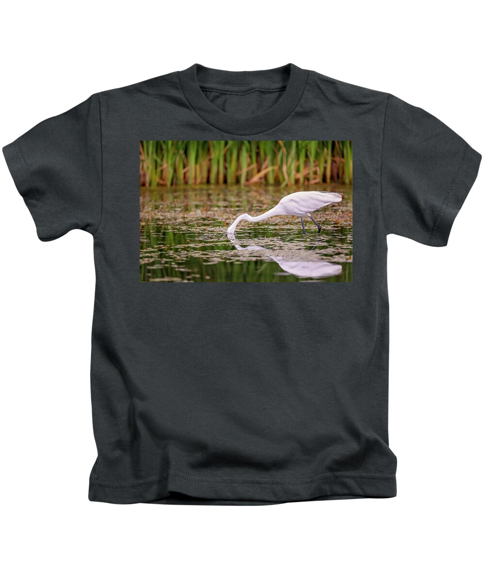 Animal Kids T-Shirt featuring the photograph White, Great Egret #14 by Peter Lakomy