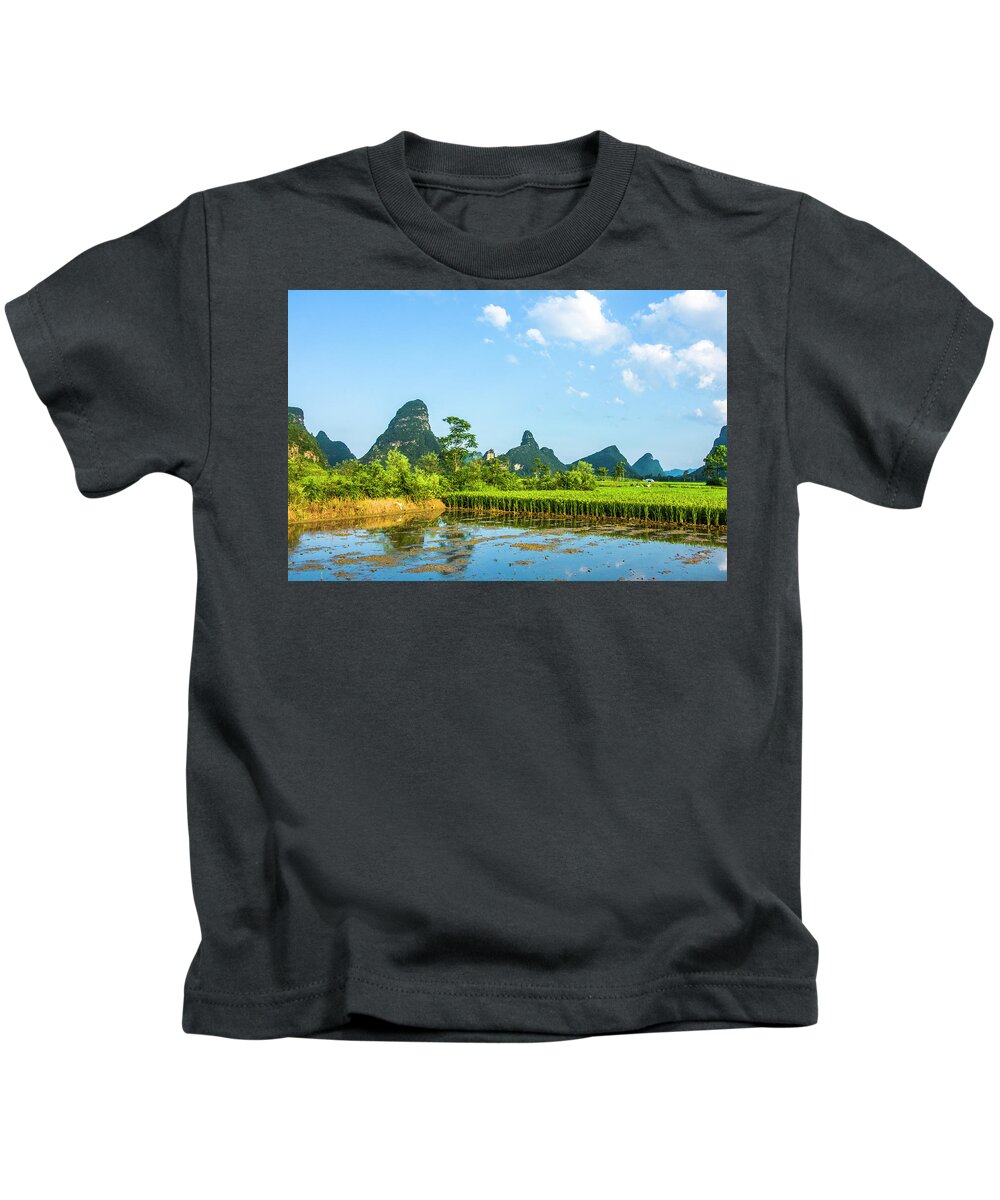 Landscape Kids T-Shirt featuring the photograph The beautiful karst rural scenery #146 by Carl Ning