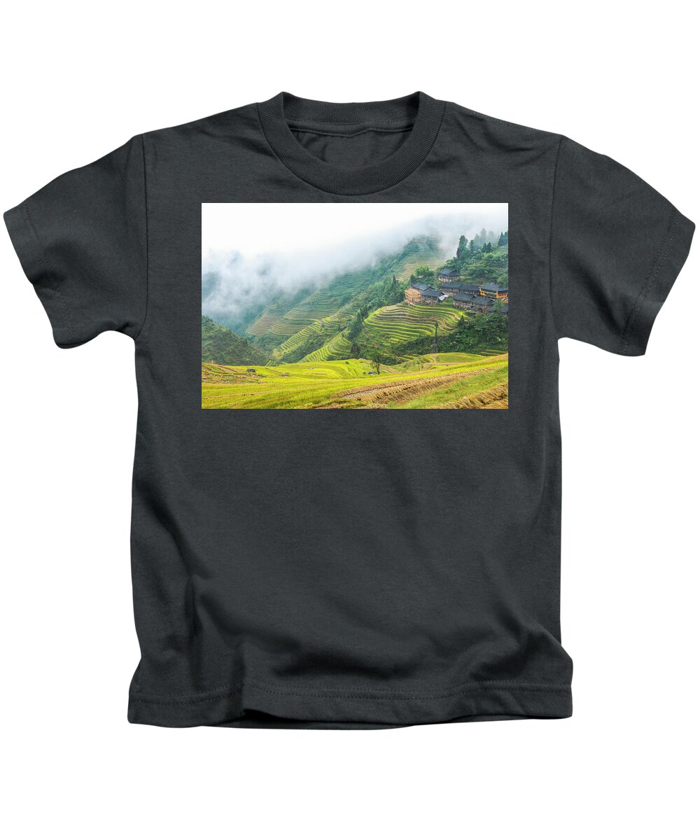 Terrace Kids T-Shirt featuring the photograph Terrace fields scenery in autumn #16 by Carl Ning