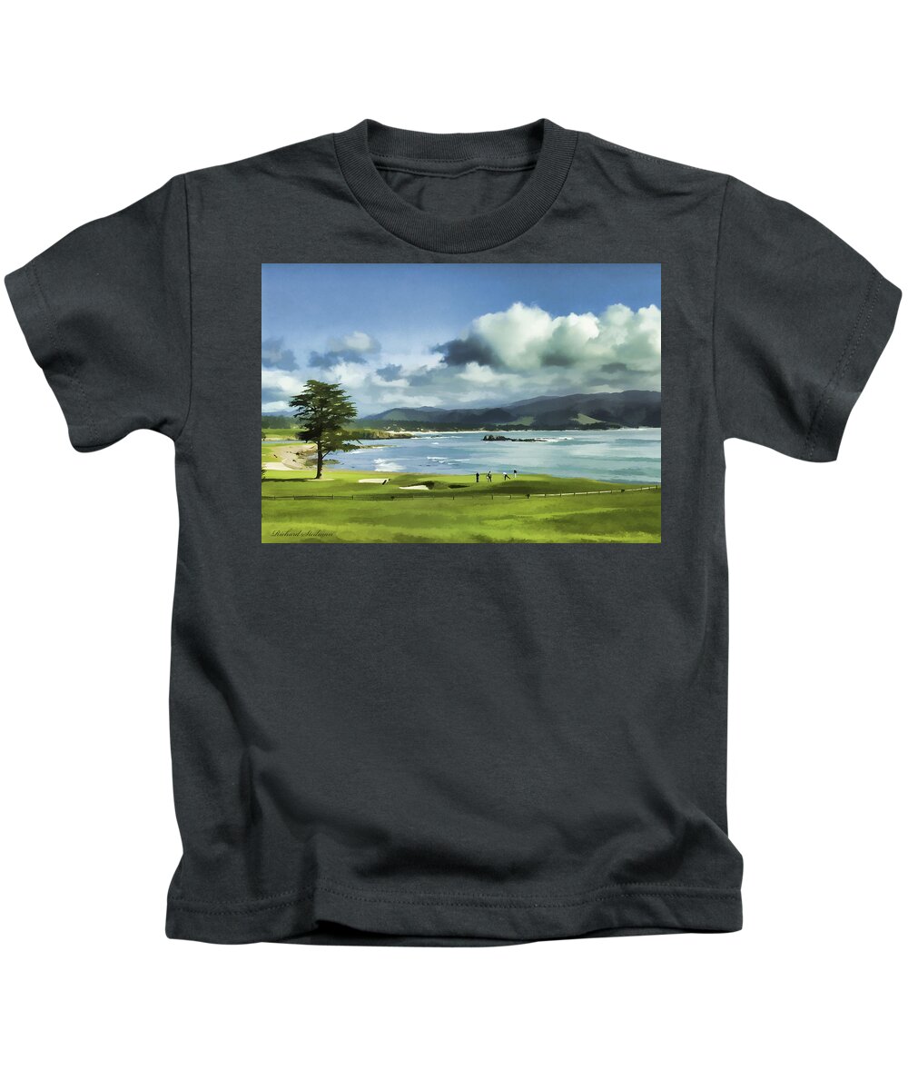 California Kids T-Shirt featuring the digital art 18th Hole Pebble Beach 2 by Richard Stedman