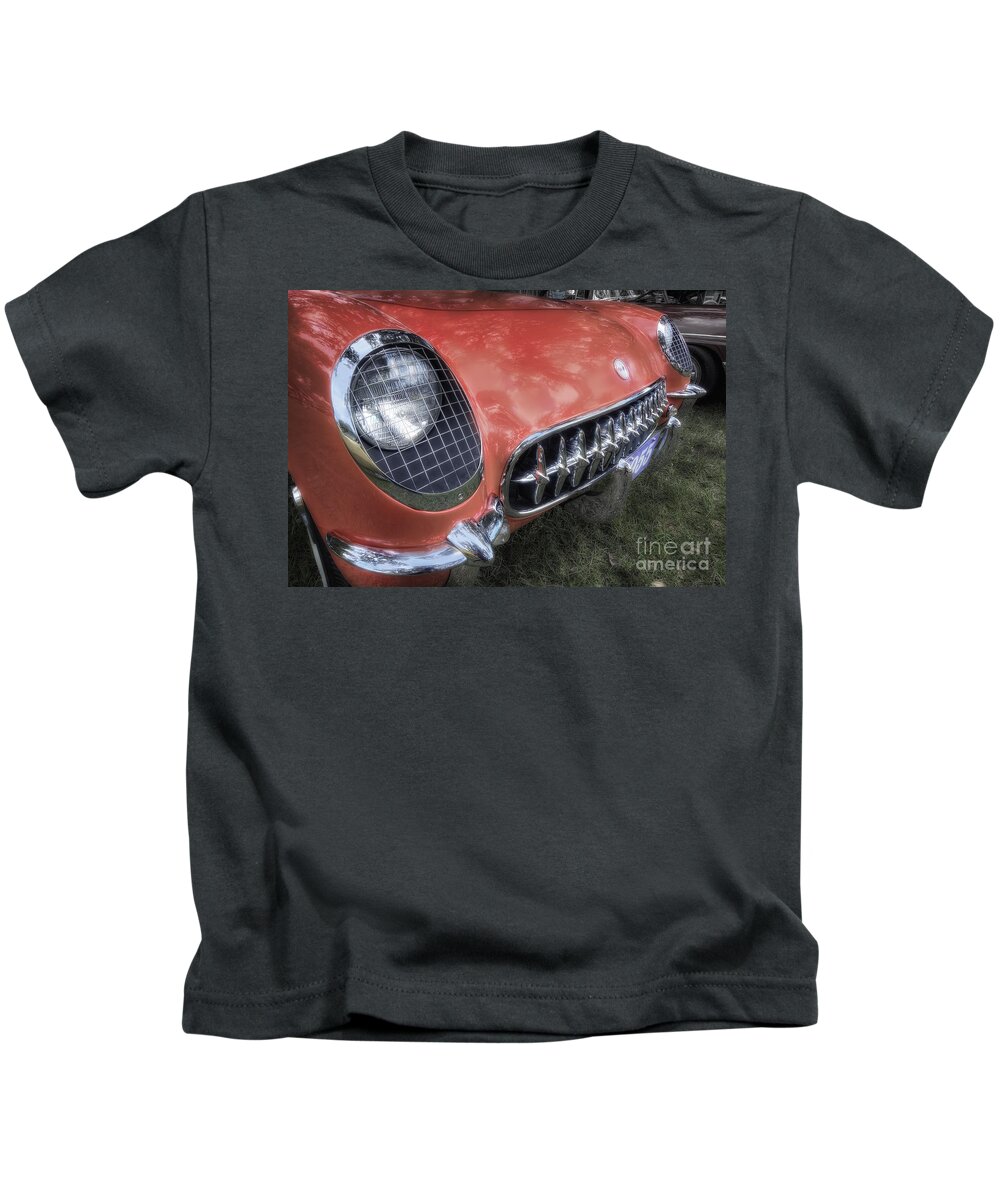 1955 Corvette Kids T-Shirt featuring the photograph 1955 Corvette Front End Grille by Arttography LLC