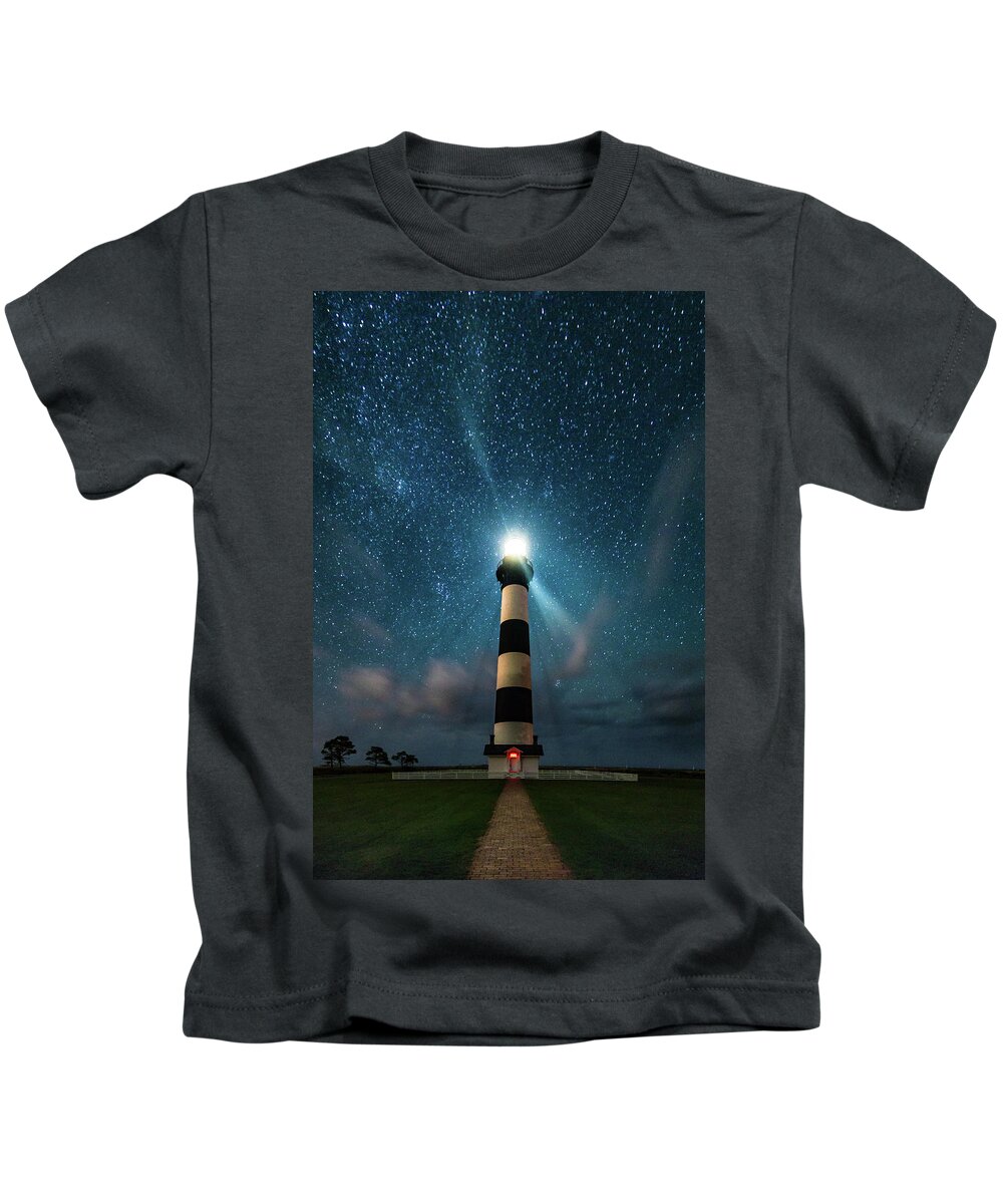 Bodie Kids T-Shirt featuring the photograph Bodie Lighthouse Under the Stars #2 by Nick Noble