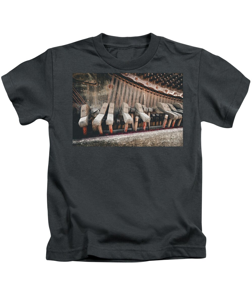 Rosie's Den Cafe Kids T-Shirt featuring the photograph Broken Piano by Iryna Liveoak