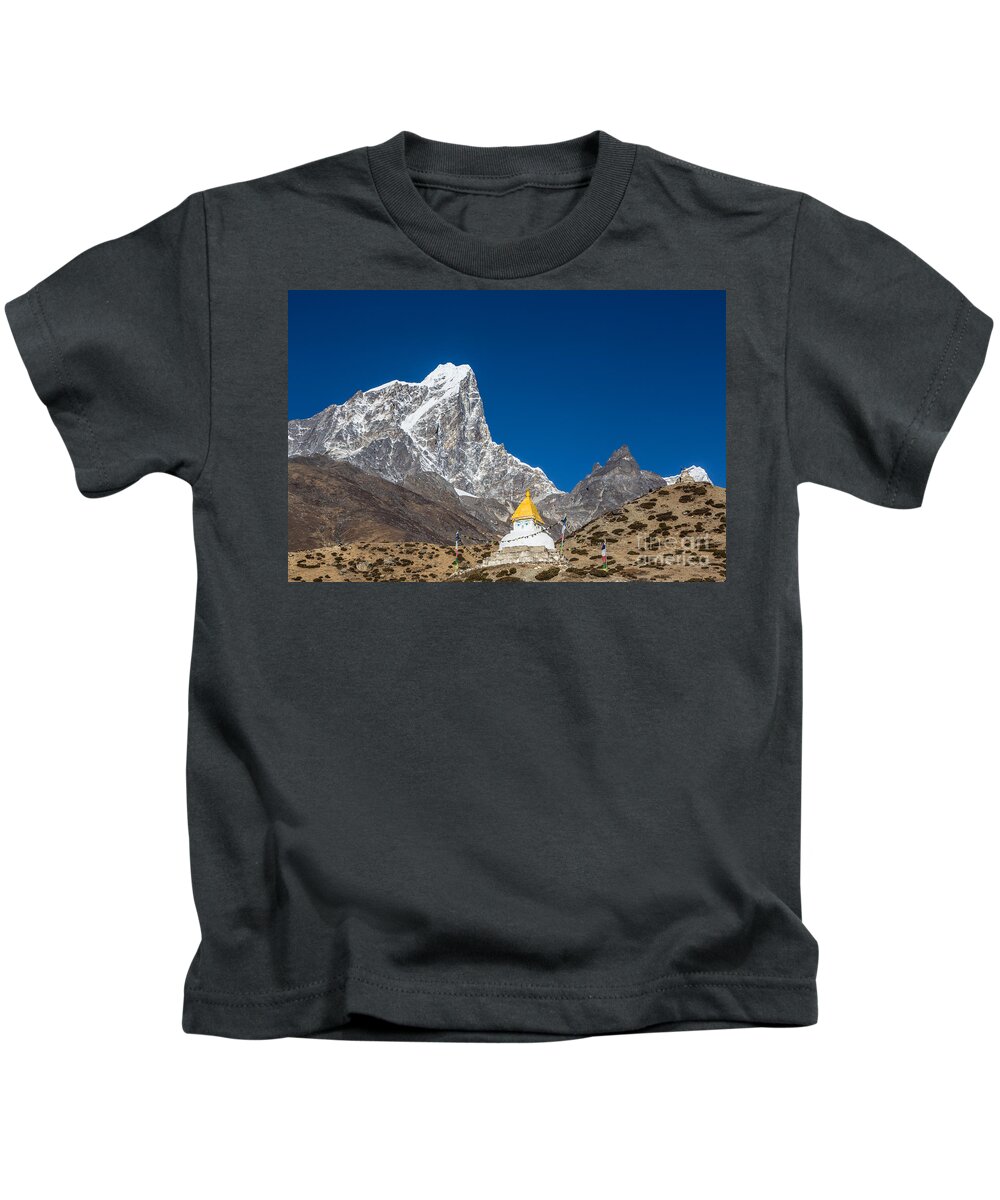 Buddhism Kids T-Shirt featuring the photograph Dingboche stupa in Nepal #2 by Didier Marti