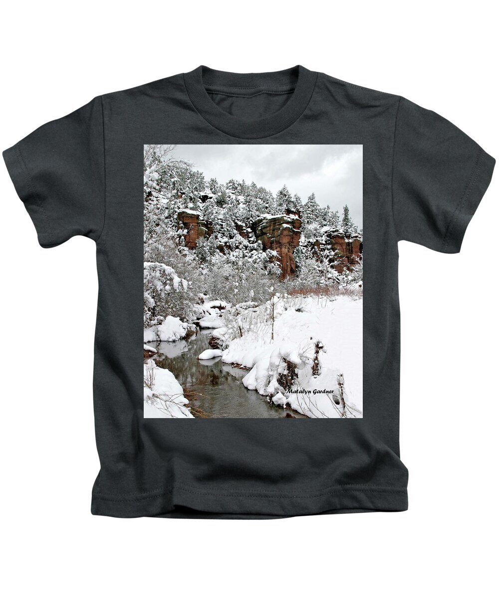 Snow Kids T-Shirt featuring the photograph East Verde Winter Crossing #2 by Matalyn Gardner
